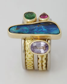 'Stacking Ring with Opal' in 18K gold with boulder Opal